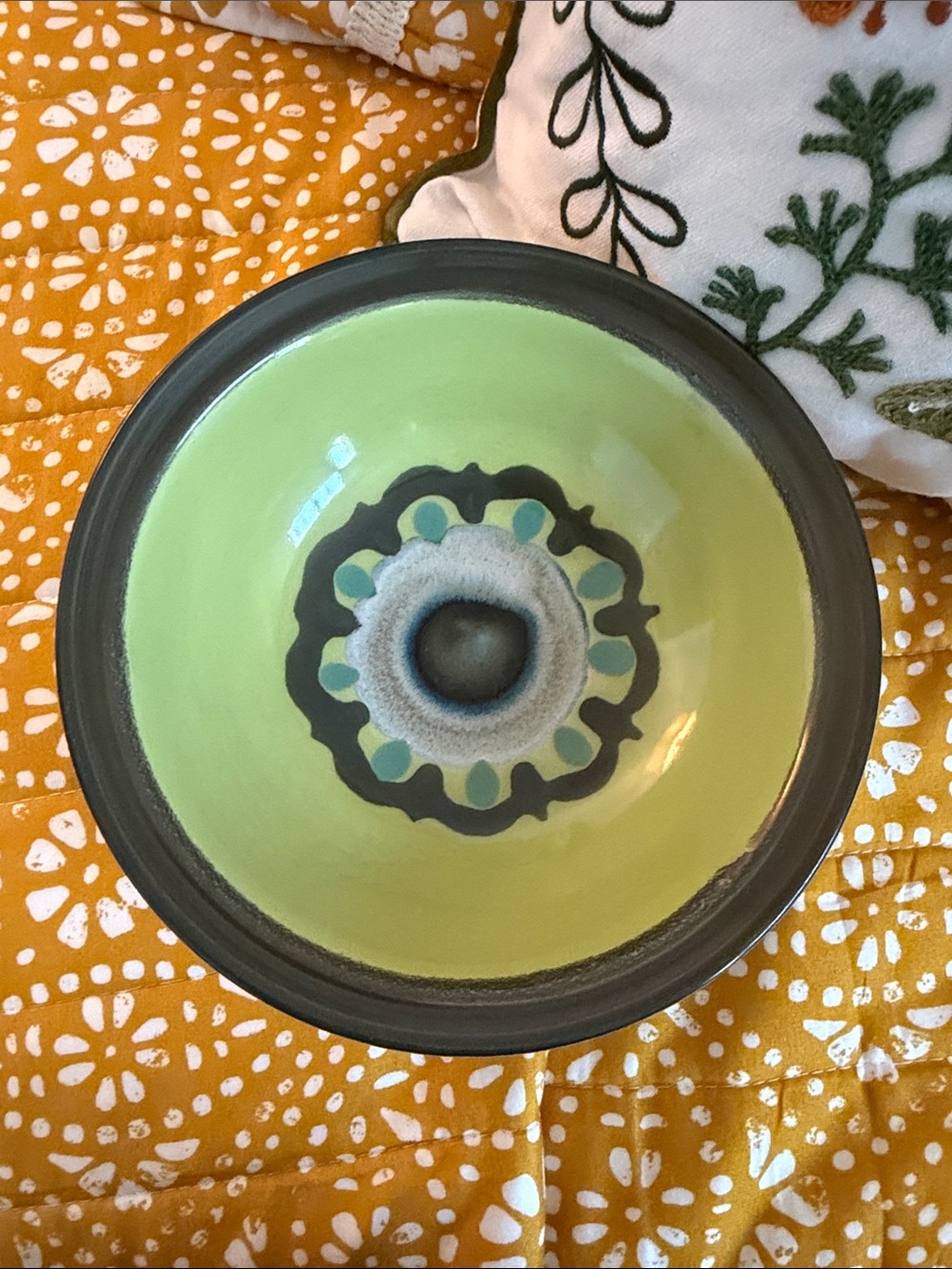 Electra Ondine Stoneware Bowl Green 70’s vintage Mid-Century